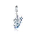 S925 sterling silver dragon charm bead with blue enamel gradient and hollow wings - SCC2750-Blue Pink Flying Dragon
