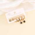 3-piece gold stainless steel earring set with Roman numerals and black inlay detailing - Roman Numeral Scale Hoop Earring Style (9#)