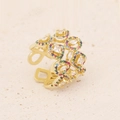 Anello aperto dorato traforato con zirconi colorati motivi occhio e cuore - Aperto Regolabile / Stile Cavo in Zircone Multicolore (1#)