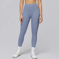 High-waisted yoga leggings in mist blue color with a seamless slimming fit for fitness - S / Denim Blue