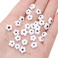 Flat plum blossom glass beads in white with black core for DIY jewelry handmade crafts - White with Black Dots