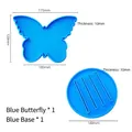 Blaues Silikon-Untersetzer-Set Schmetterlingsform und runder Ständer für DIY-Harz - 1 Schmetterlings-Untersetzer + 1 Halterung (Blau)