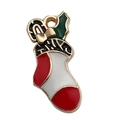 Ciondolo natalizio in smalto con vischio e fiocco dorato su sfondo bianco - Stile Calza Decorativa Natale (18063) / 1 Pezzo (14x21mm)