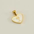 Golden heart-shaped pendant with white mother-of-pearl inlay and a gold letter T charm - Letter T (Single Pendant)