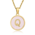 Golden necklace with pink round letter Q pendant and matching cable chain accessory - Gold Q (With Chain)