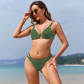 Grass green two-piece bikini featuring underwire cups and strappy hollow-out bottom - Army Green Bikini