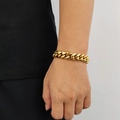 Polished gold Cuban link chain bracelet for men featuring a luxury hip hop streetwear style - Width 14mm / 9 Inch (Length 22.86cm) / Gold