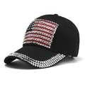 Gorra de béisbol negra con bandera de EE. UU. en pedrería y detalles en la visera - Negro