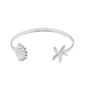 Silver ocean style open cuff bracelet with seashell and starfish nautical charms - Silver Shell Starfish Cuff
