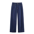 Jeans in denim blu scuro a vita alta con gamba larga e cuciture a contrasto gialle classiche - XS / Jeans blu scuro a vita alta e gamba larga