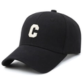 Classic black baseball cap with white embroidered C letter in a 45-degree angle view - Black