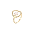 Anillo dorado chic con círculo hueco y una perla de concha blanca pulida elegante - Talla 6 / Blanco