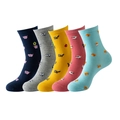 Detailed row of five colorful cotton socks with cute cartoon animal patterns on white - Panda Cartoon Mixed Color