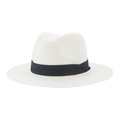 Panama straw hat in white with a black decorative ribbon for summer beach protection - White