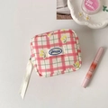 Mini Kirsch-Karo-Aufbewahrungstasche mit Schleifen-Reißverschluss für Make-up - Rosa