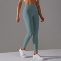 Dettaglio dei leggings da yoga a vita alta senza cuciture in blu morandi elasticizzato - XS / Verde Mistero