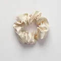 Champagne silk satin scrunchie with soft ruched texture for hair care - Scrunchie_Apricot