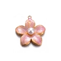 Pink enamel flower pendant with center pearl and gold plating for DIY jewelry making - 5# Light Pink with Pearl