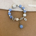 Beaded bow bracelet with blue and white beads and lucky cat metal charms for women - Blue-Lucky Bag