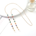 Elegant gold glasses chain with colorful evil eye beads and crystal pearl accents - 1177 (Multicolor Eye)