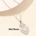Silver sacred heart pendant necklace in stainless steel with 30x19mm dimension detail - Silver Sacred Heart with Flames (S549-S)