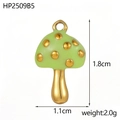 Light green DIY mushroom charm with gold dots for jewelry making, 1.8cm alloy pendant - Green
