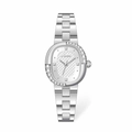 Elegant ladies silver steel watch with oval dial and diamond bezel accents - Silver Case White Dial