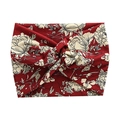 Deep red floral cross headband with vintage pattern and twisted knot for yoga - Red Floral