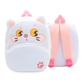 Cute white plush cat backpack for kids featuring pink straps and detailed embroidery - White Cat