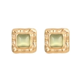 Boucles d'oreilles carrées texture lave avec pierre verte et placage doré - E1484 Clous Carrés Vert Mer