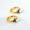 Golden stainless steel hoop earrings with black triangle inlay for a minimalist look - Gold With Black Zirconia