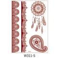 Waterproof henna temporary tattoo sticker with red-brown lace and mandala pattern W-311 - Mandala Dreamcatcher Paisley Pattern (W311-S)