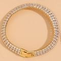 Luxury 14K gold plated bracelet featuring three rows of sparkling zircon stones - 14K Gold White Zirconia