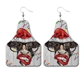 Boucles d'oreilles vache de Noël avec bonnet de Père Noël et lumières en cuir PU - 3-Lumières de Noël Vache Lunettes