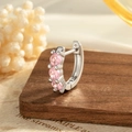 Exquisite silver earring set with three round pink zircon stones, 8mm inner diameter - Pink (Single Piece)