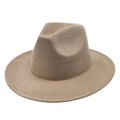 Classic khaki wide brim wool felt fedora hat with indented crown for men and women - M (56-59cm) / Dark Khaki Suede