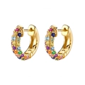 Luxurious rainbow huggie earrings with colorful zircon stones in a gold finish - Gold Base-Rainbow Zircon