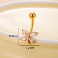 Golden butterfly belly button ring with teardrop zircon stones and dimensions 1.24x0.95cm - Style 5-Butterfly / Gold
