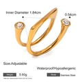 Detailed dimensions of gold stainless steel wrap ring with sparkling cubic zirconia stones - Adjustable / Spiral Crisscross Double Gemstone Style (JDR2405078) / Gold