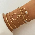 Set de 6 bracelets dorés superposés avec breloques cœur et chaînes à cristaux - HS596-14 Or Coeur Perles Ensemble 6pcs