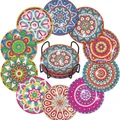 DIY diamond painting coasters with colorful mandala patterns and black metal holder - Vibrant Colorful Mandala Style (BD997)