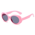 Trendige Retro-Oval-Sonnenbrille für Kinder mit pinkfarbenem Rahmen und grauen Gläsern - Rosa Rahmen Graue Linse
