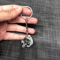 Natural black and white crystal stone keychain with silver metal chain accessory - Black and White Moonstone