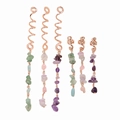 Ethnic style hair braid rings with natural stones in pink, purple, and green colors - Rose Gold Full Set Mix (E9317)