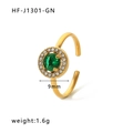 Adjustable gold plated titanium steel ring with 9mm green emerald zircon stone - Adjustable Open / Gold Plated With Green Zirconia (HF-J1301-GN)