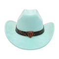 Cappello da cowboy in camoscio verde menta con stemma leopardo e tesa arrotolata - Verde Smeraldo (Cintura Testa di Leopardo)