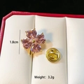 Detailed macro shot of 1.8cm pink clover brooch with butterfly clutch in a jewelry box - Pink Rhinestone Clover (C290)