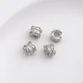 Silver 14K gold filled barrel charm beads with cubic zirconia and lace hollow design - 4# Hollow Inlaid / 8x7mm / White Gold