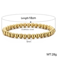 6mm gold stainless steel beaded elastic bracelet featuring high-polish finish 18cm length - Kb161901-z