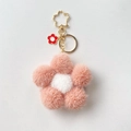 Porte-clés fleur en peluche rose et blanc avec fermoir doré et pendentif floral - Fleur orange